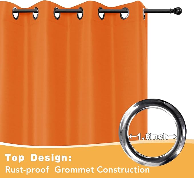 HolidayIdeas Outdoor Curtains for Patio Waterproof, 4 Panels - 54 x 108 Inch - Privacy Protection & Light Filtering Curtains Grommet Outside Curtains for Porch, Backyard (Mecca Orange)