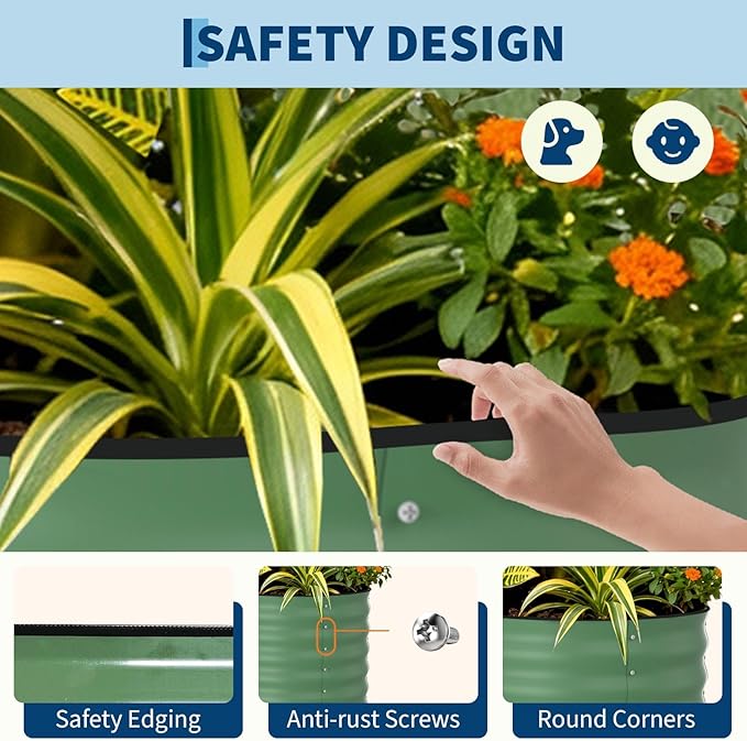 Garvee 4 Pack Galvanized Raised Garden Bed, 8x4x1.5 ft Metal Planter Box for Flowers Vegetables, Rust-Resistant Raised Garden Beds for Gardening, Easy Assembly Outdoor Garden Box & Planters, Green