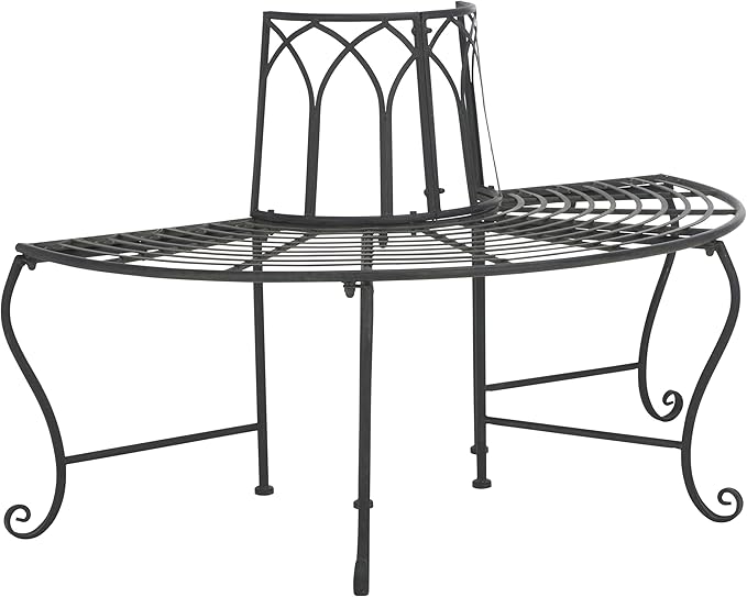 SAFAVIEH Outdoor Collection Abia Victorian Antique Black Semicircle Tree Bench