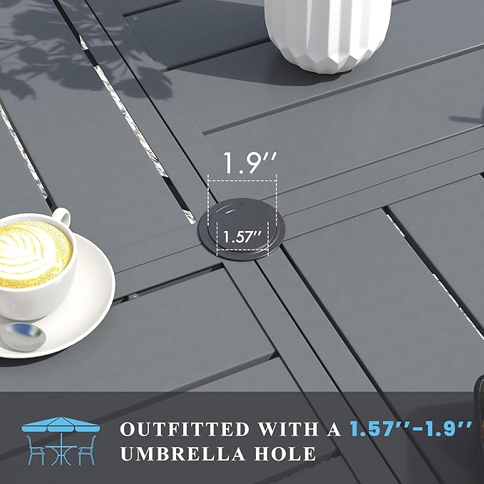 VICLLAX Patio Table and Chair Set of 8, All Weather Metal Round Outdoor Dining Furniture Set-53 Round Outdoor Table and Chairs, Grey Tabletop
