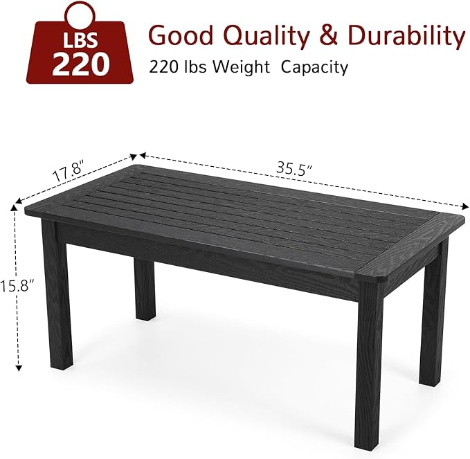 Stoog Outdoor Coffee Table, All-Weather Poly Lumber Patio Side Table, Rectangle End Table for Backyard, Porch, Garden, Balcony & Deck, Black