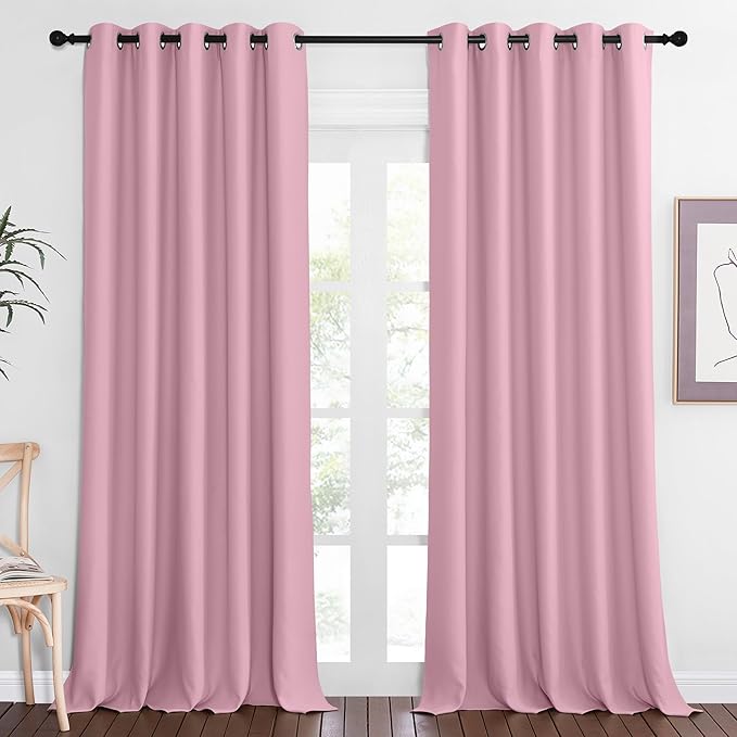 NICETOWN Blackout Curtain Drape for Bedroom - Light Reducing Thermal Insulated Solid Grommet Room Darkening Window Curtain 90 inches Long for Living Room (Rouge Pink, 1 Piece, W66 x L90)