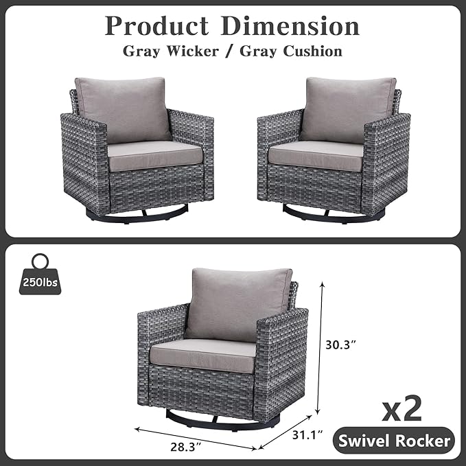 Belord Wicker Chairs Outdoor Bistro Set Oversize Patio Swivel Rocker, Rattan Outdoor Seating Set of 2 Swivel Glider Chairs Wicker Furniture for Porch Deck Backyard with Water-Resistant