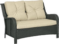 Outsunny 2-Seater Outdoor Sofa with 4" Thick Padded Cushions, PE Rattan Patio Outdoor Couch with Curved Armrests for Sunroom, Garden, Poolside, Beige