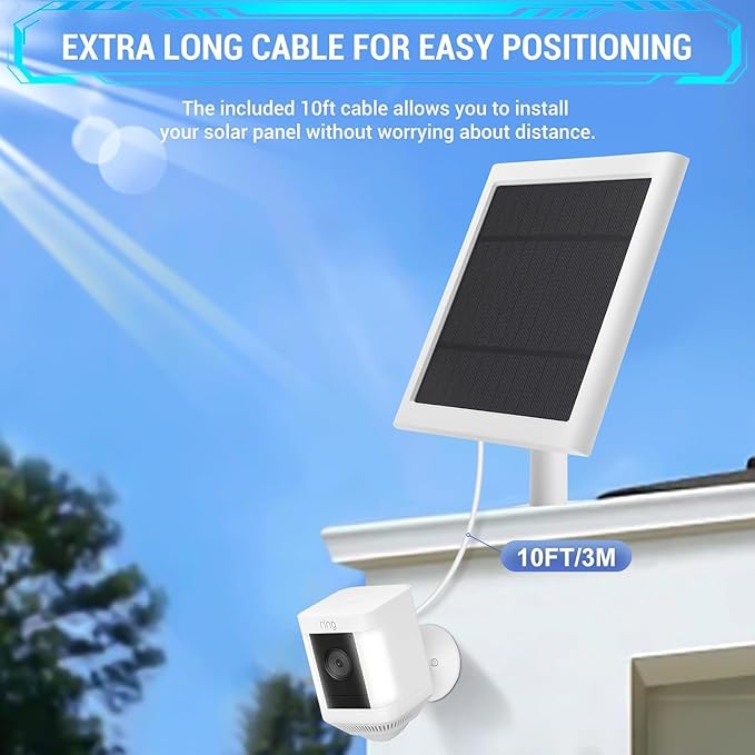 Solar Panel Outdoor for Ring Cameras (White 4P) Spotlight Cam Plus/Pro(Battery) Stick Up Cam/Pro Wireless Outdoor with 10FT/3M Long Cable Dustproof Waterproof