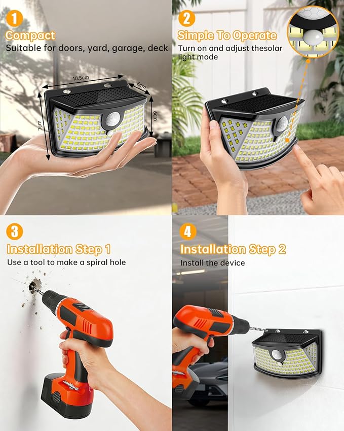Aootek New Solar Motion Sensor Lights 120 LEDs with Lights Reflector,270° Wide Angle, IP65 Waterproof, Step Lights for Front Door, Yard, Garage, Deck (Black, Daylight White, 2-Pack)