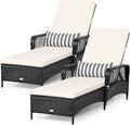 Tangkula Wicker Chaise Lounge Outdoor Set of 2, Patio Rattan Reclining Chaise with 6-Gear Adjustable Backrest, Thick Padded Cushion & Removable Lumbar Pillow, Pool Lounge Chairs for Outside Balcony