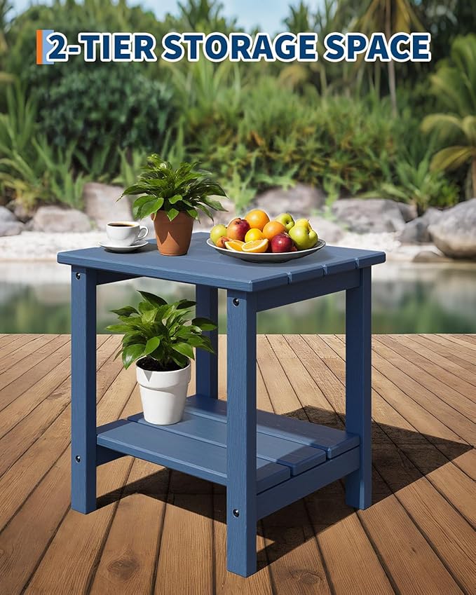 GarveeLife Poly Lumber Rocking Chair Outdoor Set of 4 with 2 Side Table - HDPE High Back Porch Rocker Chairs for Adults - All Weather Resistant Furniture for Patio - Navy Blue