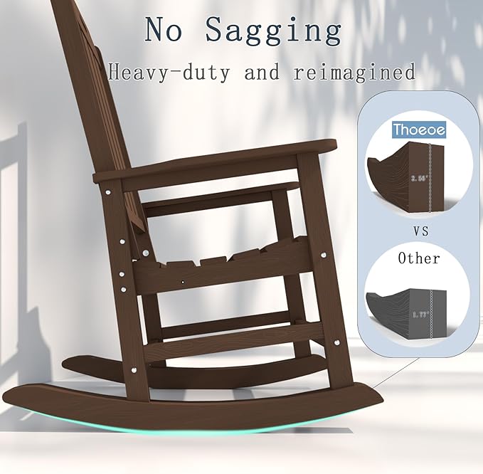 Oversized Rocking Chair Set of 4, Outdoor Rocking Chair for Adults, All Weather Resistant Porch Rocker for Lawn Garden, Brown