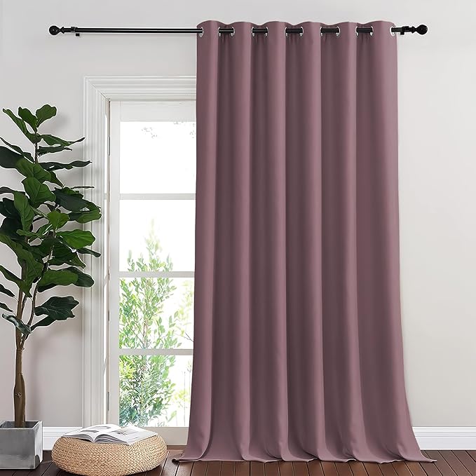 NICETOWN Blackout Sliding Glass Door Curtains, Room Darkening Thermal Insulated Curtains for Living Room Bedroom, Extra Wide Window Drapes, 1 Panel, W80 x L118, Dry Rose