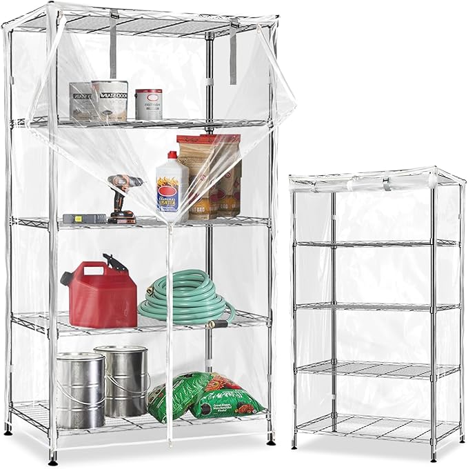 Waterproof Shelf Cover,Durable Dustproof Storage Wire Rack Covers,Outdoor Shelving Covers for Wire Shelves with Zipper 48''x18''x82'',Clear,Cover Only