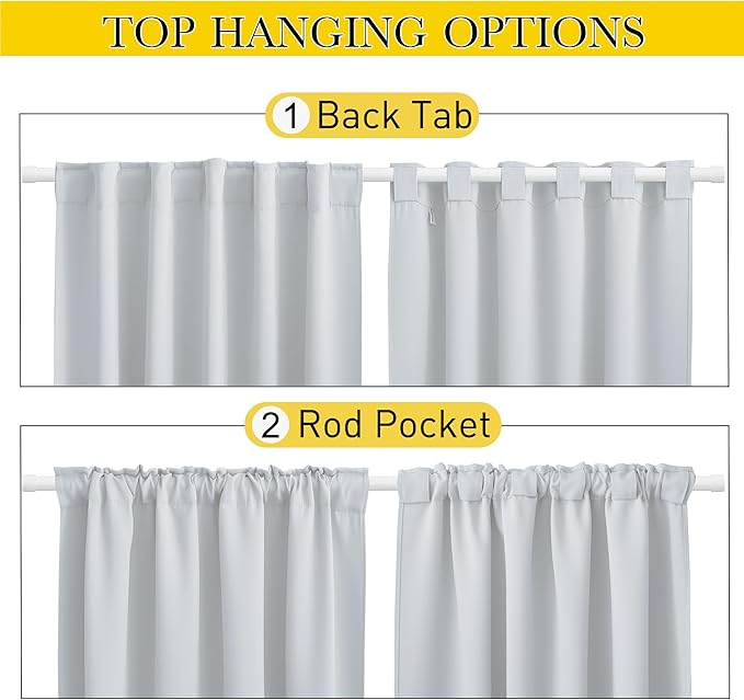 NICETOWN Blackout Outdoor Curtains for Patio Windproof 2 Panels Top & Bottom Pocket & Back Tab, Thermal Fixed Waterproof Safe Drapes Keep Privacy for Yard/Porch, Greyish White, W52 x L84