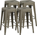 Shahoo 24 Inches Metal Bar Stools Counter Height Stackable Backless Stools, Industrial Patio Stools Indoor Outdoor Metal Kitchen Stools Set of 4 (Gun, 24'')
