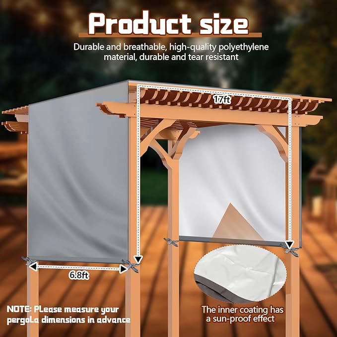 Universal Pergola Replacement Canopy Outdoor Canopy Shade Cover Waterproof Shade Top Cover for Outdoor Patio Porch Backyard(17 x 6.8 ft,Gray)