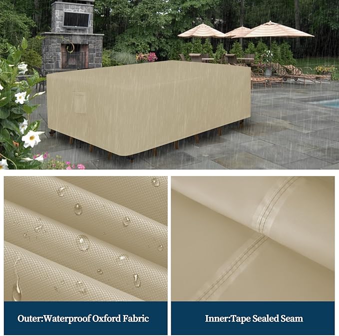 Easy-Going Rectangle Patio Furniture Cover Waterproof Outdoor Dining Table and Chair Cover Anti-UV Outside Sectional Sofa Set Covers (74"L x 47"W x 28"H, Camel)