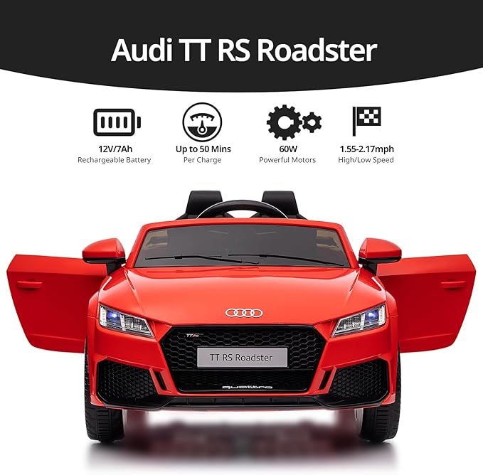 Electric Ride on Car for Kids, Licensed Audi 12V 7Ah Kids Ride-on Toy for Toddlers 3-5 Year Old Girls with Remote, Bluetooth - Red