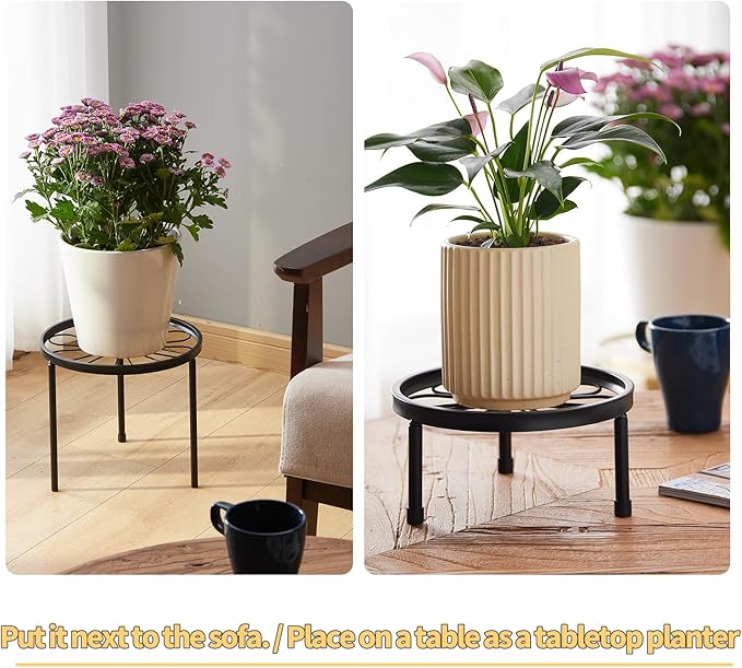 Plant Stand,5 Pack Heavy Duty Flower Pot Stands,Metal Decoration Racks,Round Plant Shelf for Planter Outdoor and indoor (Black)