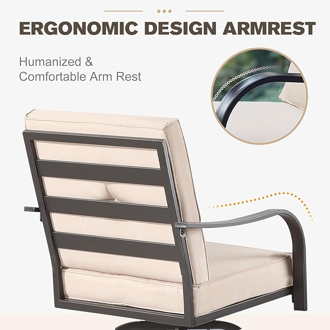 Outdoor Swivel Bar Stools Set of 2,Bar Height Patio Chairs with Cushions and High Backrest, All Weather Patio Bar Stools Furniture for Bistro Lawn, Pool, Garden and Backyard,Light Brown