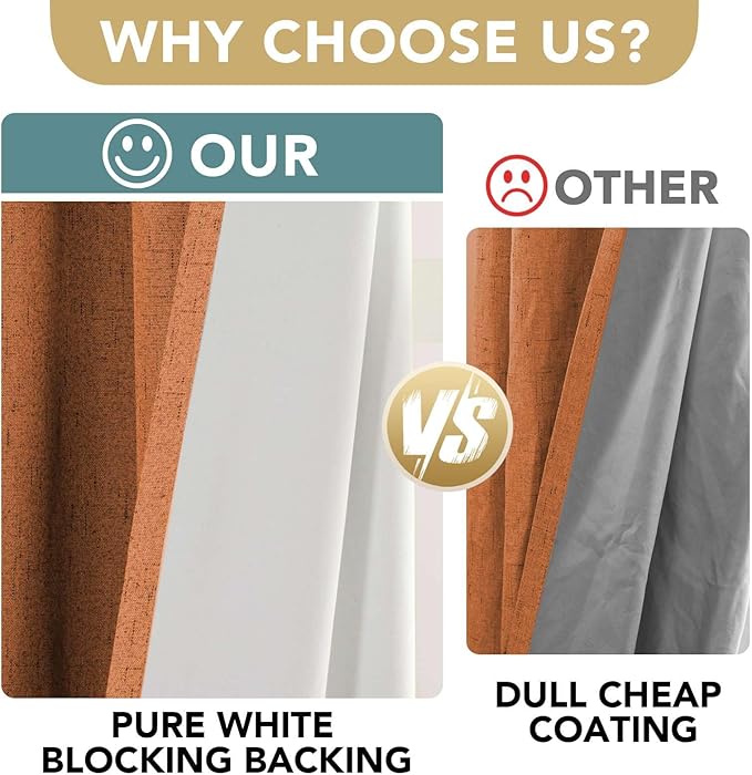 H.VERSAILTEX Halloween Curtains 100% Blackout Curtains for Bedroom Thermal Insulated Linen Textured Drapes Heat and Full Light Blocking Drapes Living Room Curtains 2 Panel Sets, Orange, 52x84 Inch