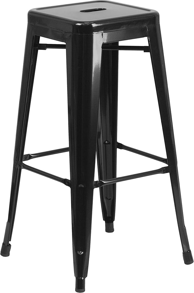 Flash Furniture Lily 4 Pack Commercial Grade 30" High Backless Black Metal Indoor-Outdoor Barstool with Square Seat