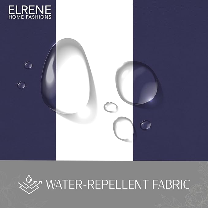 Elrene Home Fashions Highland Stripe Indoor/Outdoor Curtain Panel, 50 inches X 95 inches, Navy