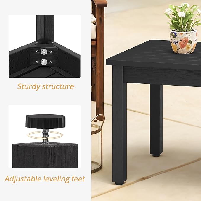 LUE BONA Outdoor Coffee Table Rectangle, 42.5" HDPS Patio Coffee Tables for Outside, All Weather Patio Coffee Table with Slatted Tabletop for Deck, Garden, Balcony, Indoor or Outdoor Use, Black