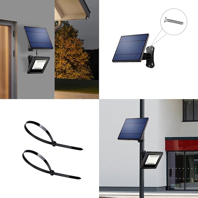 Solar Lights Outdoor Waterproof with 16FT Cord Dusk to Dawn 4400mAh LED Flood Light 6000K Security Lighting for Outside, Flag Pole, Porch, Shed (White 2 Pack)