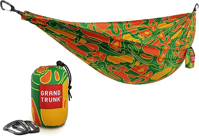 GRAND TRUNK TrunkTech Double Hammock | Ultra-Strong & Lightweight | 11 ft Hammock with Ripstop Nylon | 500 lb Capacity | Fast-Drying & Weather-Resistant | Lava