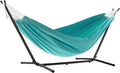 Vivere Double Cotton Hammock with Space Saving Steel Stand, Upgraded Polyester End Strings 450 lb Capacity - Premium Carry Bag Included - (Aruba)