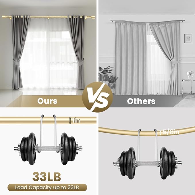 1” Diameter Curtain Rods Itself is 30 to144 inch 1 Pack Fit 30-142 inch, 66 to 120 inch Window with Heavy Duty Adjustable Rod Gold Curtain Splicing Metal Extra Long Curtain Rod for Windows