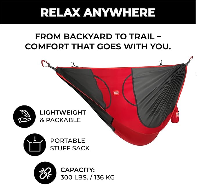Grand Trunk ROVR Hanging Hammock Chair | Lightweight Packable Parachute Nylon Chair with 10 ft Suspension Straps & Carabiners | 300 lb Capacity for Camping & Backyard | Navy/Ocean Blue