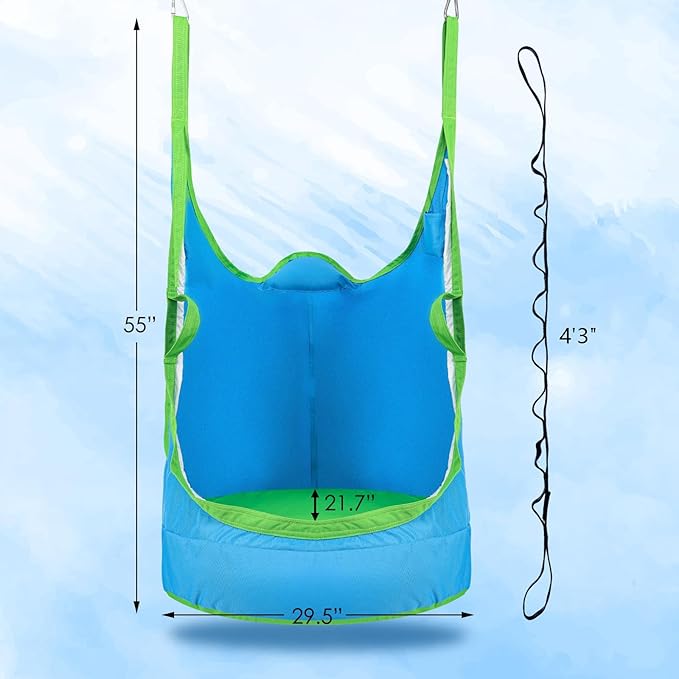 Upgraded Kids Pod Swing Chair,Child Hanging Hammock Chair with Led Lights,900D Oxford Cloth Pod Swing Seat for Indoor and Outdoor with All Accessories (Blue)