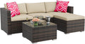 GAOMON 5-Piece All-Weather Patio Furniture Set, Convertible Outdoor Sectional Sofa with Ottoman & Tempered Glass Table, PE Rattan Conversation Set for Garden, Backyard, Porch, Poolside