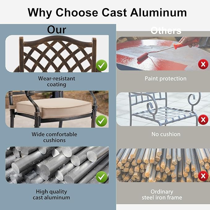 9-Piece Cast Aluminum Patio Furniture, Outdoor Dining Sets for 8 Include 87" Rectangular Patio Dining Table, 6 Stackable Chairs & 2 Swivel Chairs with Cushions & Umbrella Hole(Bronze)
