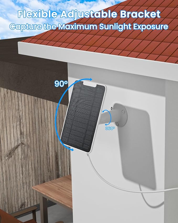 5W Arlo Solar Panel Charger Compatible with Arlo Essential Spotlight/XL Spotlight Camera, Arlo Essential Solar Panel Charger w/ 10ft Waterproof Micro USB Charging Cable, Adjustable Wall Mount, 4 Pack