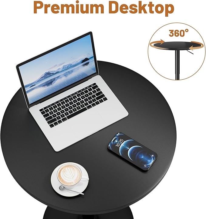 Flamaker Round Bistro Pub Table 23.6 Inch Height Adjustable 360° Swivel Bar Table Metal Base for Pub, Dining Room, Party (4, Full Black)