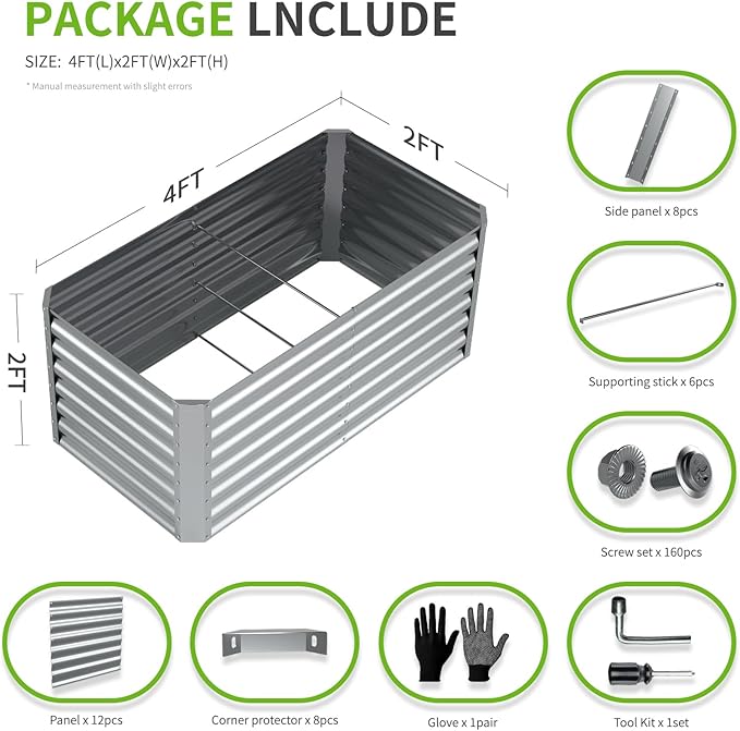 4X2X2ft (2 Pack) Galvanized Raised Garden Bed,Outdoor Planter Box Metal Patio Kit Planting Bed for Vegetables Flowers Herb