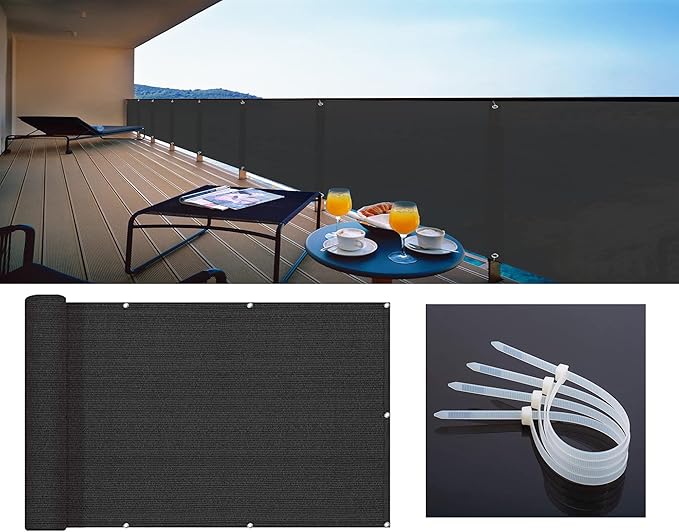LOVE STORY Balcony Privacy Screen, 3'x7' Deck Shield Screen Fence Cover,UV Protection and Weather-Resistant,3 FT Height for Deck, Patio, Backyard, Outdoor Pool, Porch, Railing, Black