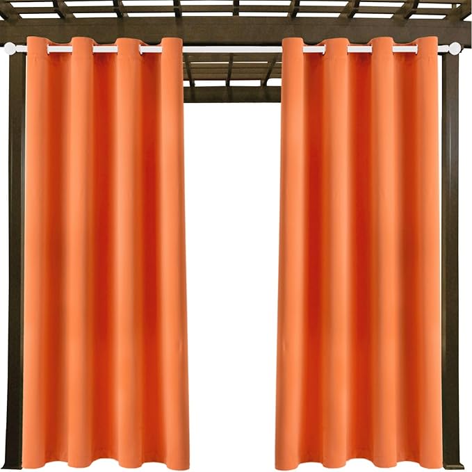 DIVA EN CAMINO DEC Outdoor Patio Curtain Waterproof Darkening Thermal Insulated Indoor Curtains for Bedroom, Porch, Living Room, Pergola, Cabana, W52 x L72, Orange, Set of 2 Panels