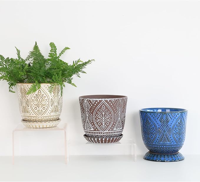 Gepege 6 Inch Ceramic Planter, White Plant Pot with Drainage Holes and Saucers for Indoor Plants, Birthday for Women Mom