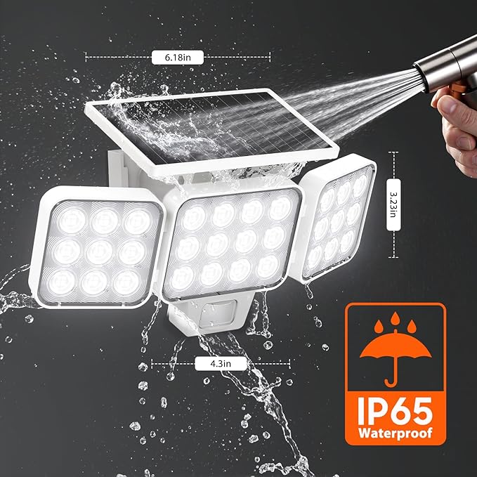 WdtPro Solar Lights Outdoor Motion Sensor, 3500LM Bright Solar Flood Lights Outdoor, Adjustable & Upgrade Glass Panel, Wireless LED Solar Powered Security Spot Lights Waterproof for Yard-2Pack, White