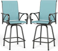 MFSTUDIO Outdoor Bar Stools Set of 2, Swivel Bar Height Patio Chairs Outdoor Barstools High Top Patio Swivel Bar Chairs with Armrest, Breathable Textilene, Turquoise Blue