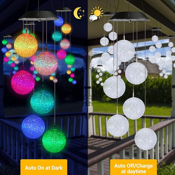 Toodour Solar Wind Chime, Color Changing Ball Wind Chimes, LED Decorative Mobile, Gifts for Mom Grandma, Waterproof Outdoor Solar Lights for Garden, Patio, Party, Yard, Window, Outdoor Easter Decor