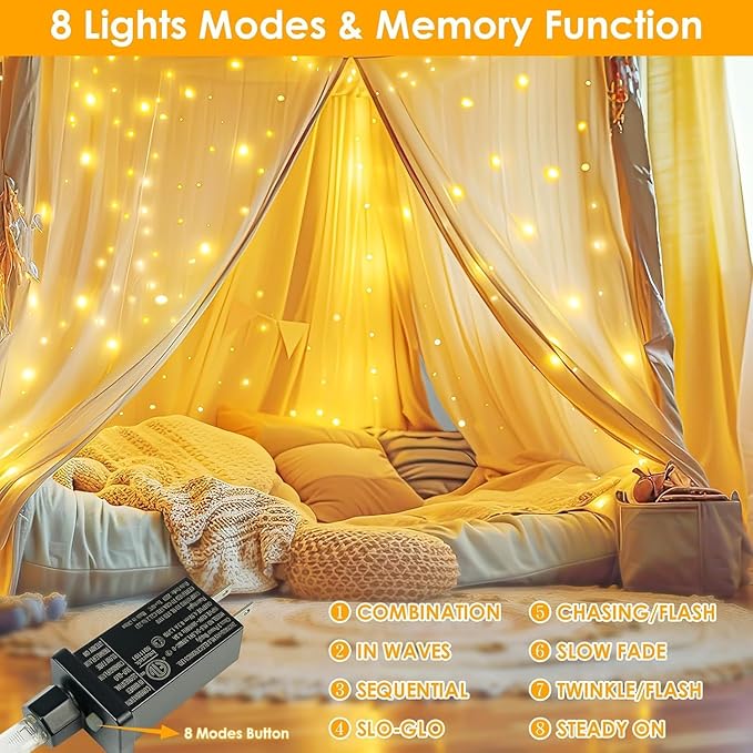 2Pack Each 66Ft 200LED Christmas Fairy Lights Plug in with Remote, Waterproof Twinkle Lights Outdoor Indoor, String Lights 8 Modes with Timer for Girl's Room Garden Christmas Decorations (Warm White)