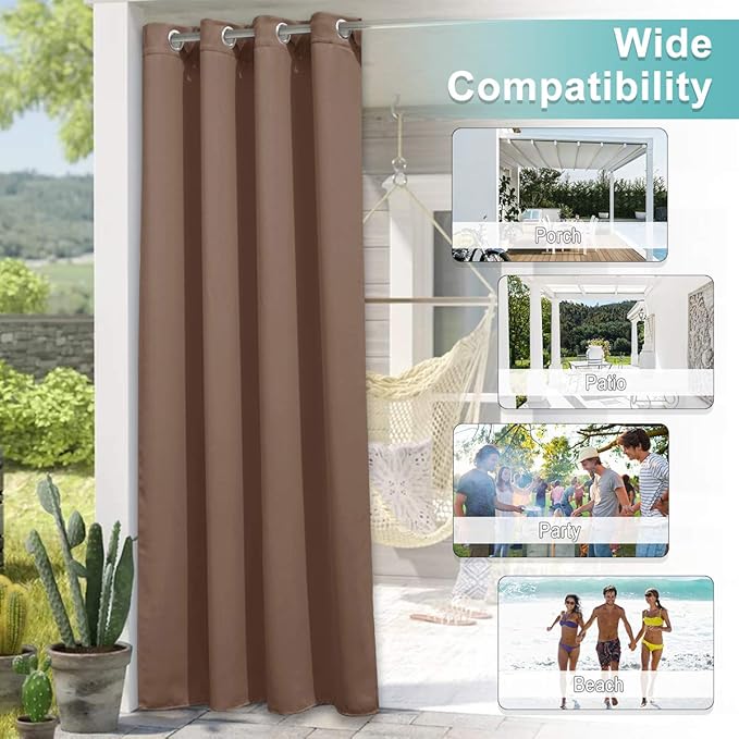 NICETOWN Outdoor Blackout Curtain for Patio Waterproof, Thermal Insulated Silver Rustproof Grommet Top Blackout Indoor Outdoor Curtain/Drape for Cabana, 1 Panel, W52 by L95, Tan