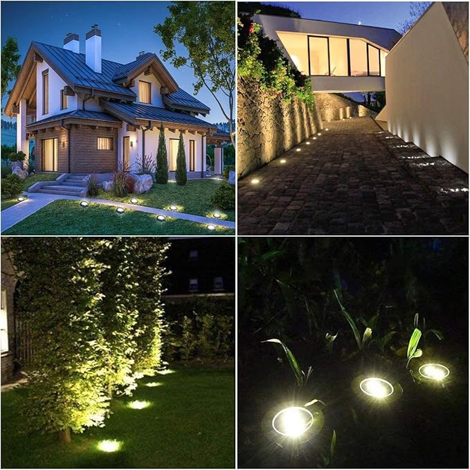 Solar Ground Lights, Waterproof Solar Garden Lights, Upgraded Outdoor Garden Waterproof Bright in-Ground Lights, Landscape Lights for Pathway,Yard,Deck,Lawn,Patio,Walkway (4 Pack Warm Light)
