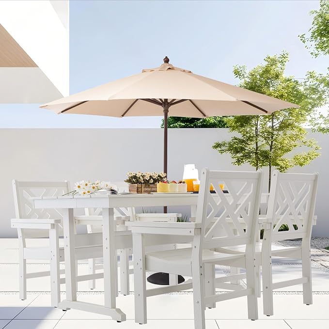 HDPE Dining Table Set for 4,5-Piece Outdoor Table and Chairs Include 4 Dining Chairs and 62.5" Patio Dining Table with Umbrella Hole (White)