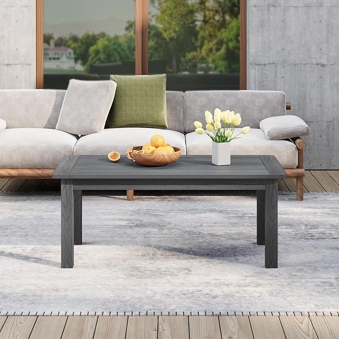 Stoog Outdoor Coffee Table, All-Weather HIPS Patio Coffee Table, for Backyard, Porch, Garden, Pool & Deck, Grey