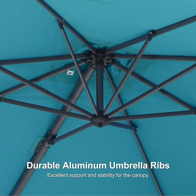 PURPLE LEAF 8' X 8' Patio Umbrella with Steel Plate Base for Pool 7' High Offset Outdoor Cantilever Umbrella Swimming Pool Umbrella with 360°Rotation for Poolside Turquoise Blue