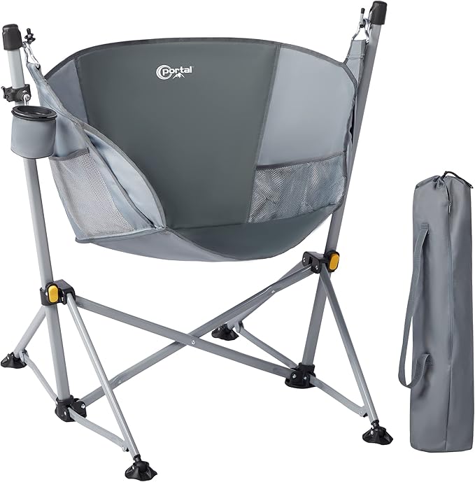 Portal Large Hammock Camping Chair Folding Rocking Chairs Portable Swinging Chair Wide Seat for Outdoor Lawn Patio Garden,Support 350 lbs, Grey
